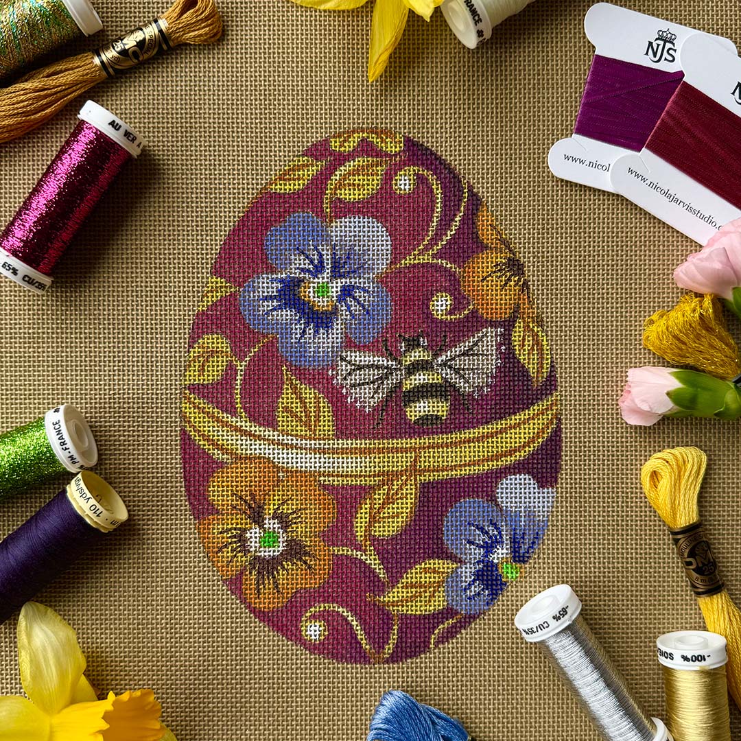 Pansy and Bumble Bee Easter Egg